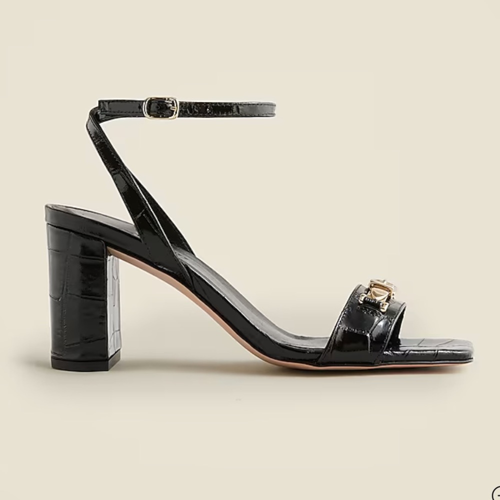 NWOT Madewell Evelyn Buckle-Strap Sandal Heels Croc-Embossed Italian Leather - 7 - Picture 3 of 9